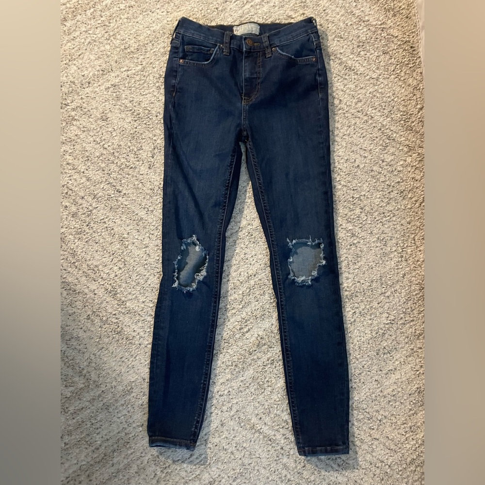 Free People Dark Blue Distressed Skinny Jeans